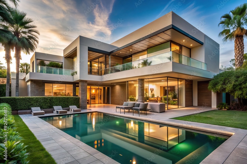 Modernist Oasis: Geometric shapes, clean lines, neutral tones, natural lighting, spacious living Modernist Oasis: Geometric shapes, clean lines, neutral tones, natural lighting, spacious living