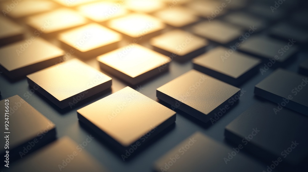 A close-up view of numerous square-shaped tiles arranged in a pattern, creating a visually appealing design with soft lighting. A close-up view of numerous square-shaped tiles arranged in a pattern, creating a visually appealing design with soft lighting.