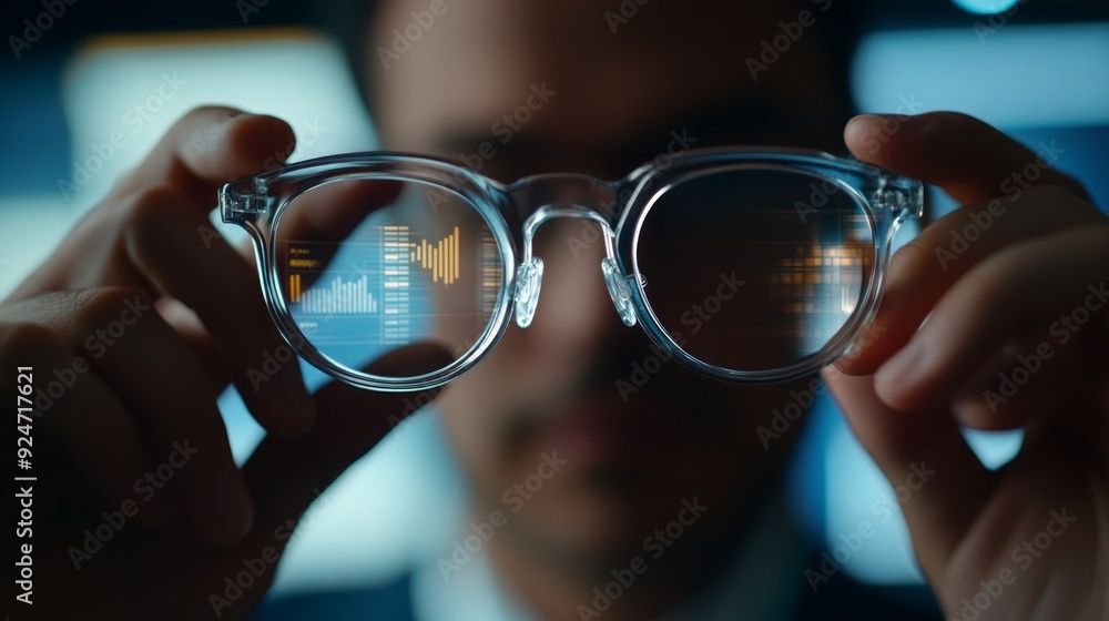 Fototapeta premium Close-up of Futuristic Glasses with Data Visualization