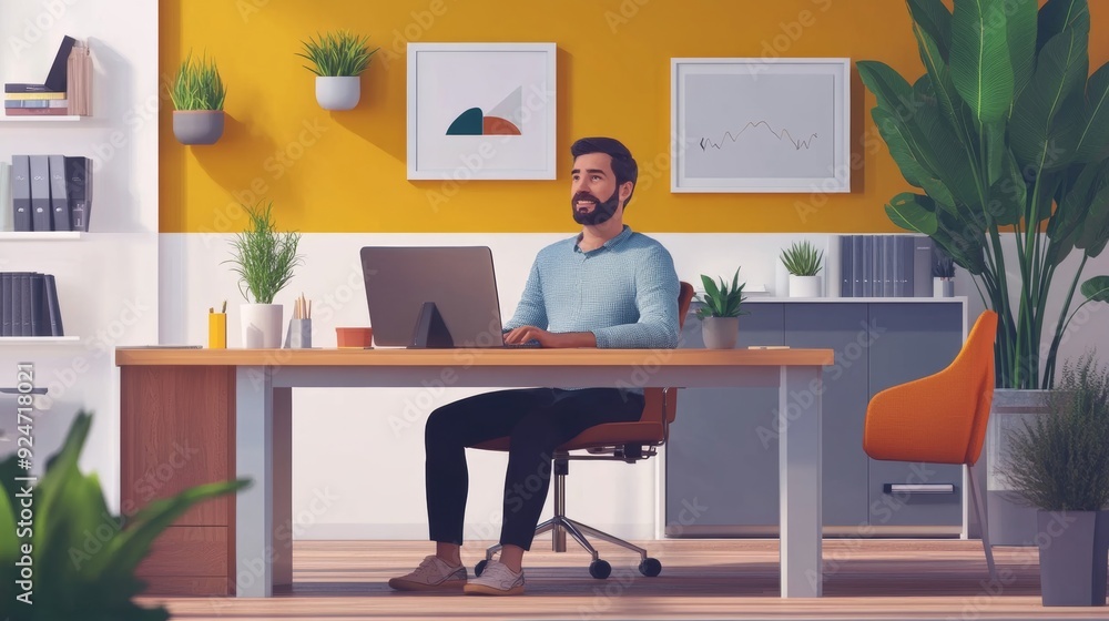 Fototapeta premium Virtual Hybrid Meeting In Office, Generative AI