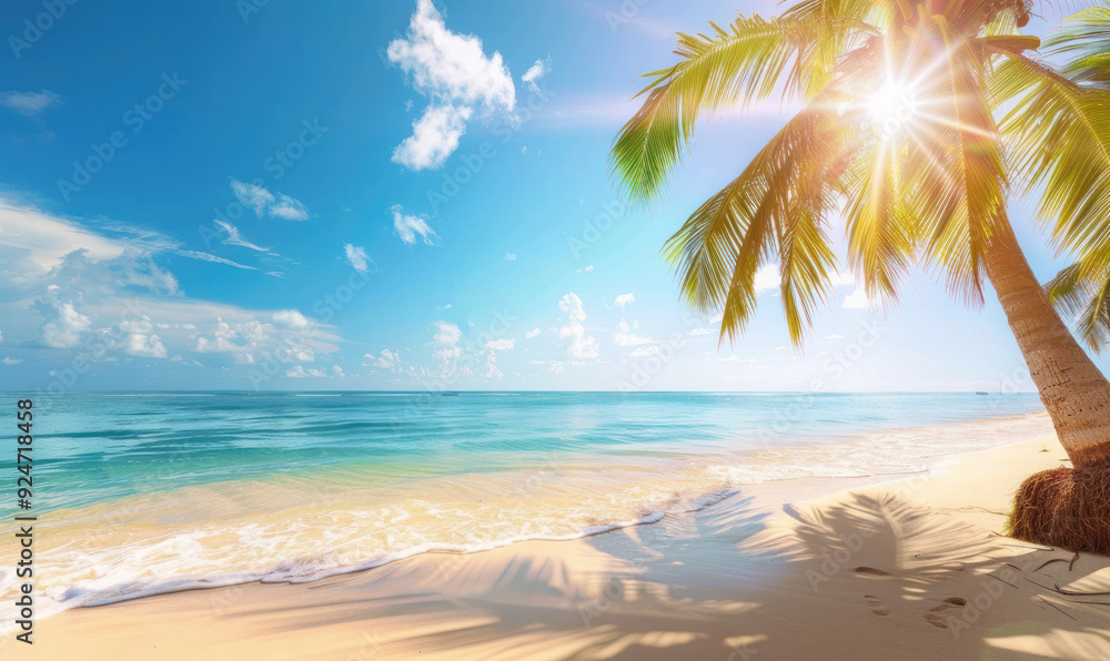 Obraz premium Sunny Beach Scene With Palm Tree