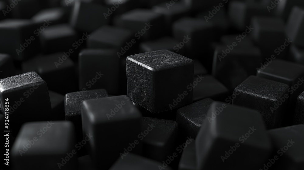 A close-up view of numerous black cubes scattered in a textured arrangement, creating a visually engaging pattern. A close-up view of numerous black cubes scattered in a textured arrangement, creating a visually engaging pattern.