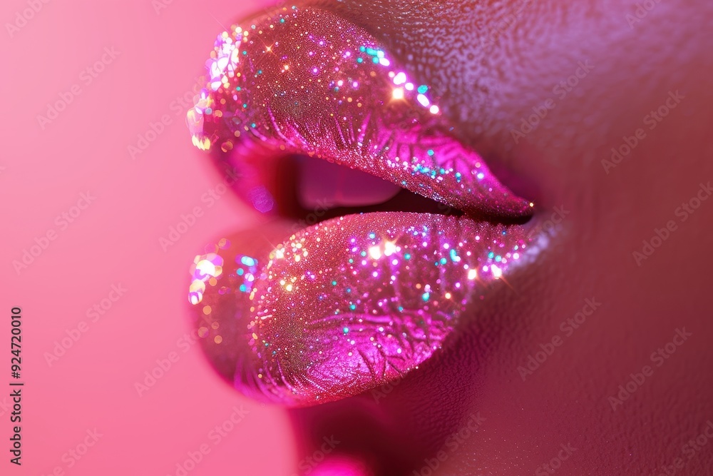 A woman with a tongue piercing and glittery makeup A woman with a tongue piercing and glittery makeup