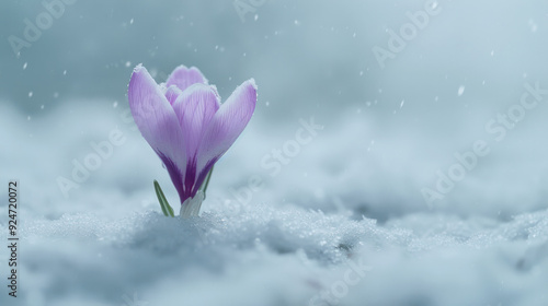 Purple Crocus Blooms in Winter Snow