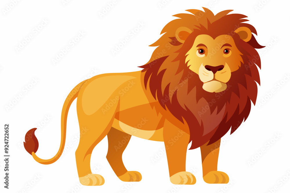 A Cartoon Lion with a Full Mane Standing on White A Cartoon Lion with a Full Mane Standing on White