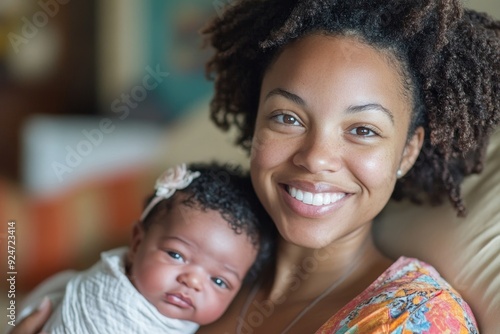 Black American Doula Providing Birth Care, Generative AI photo