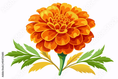 A Single Orange Marigold Flower with Green Leaves