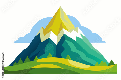 A Mountain Peak with a Cloud and Green Grass