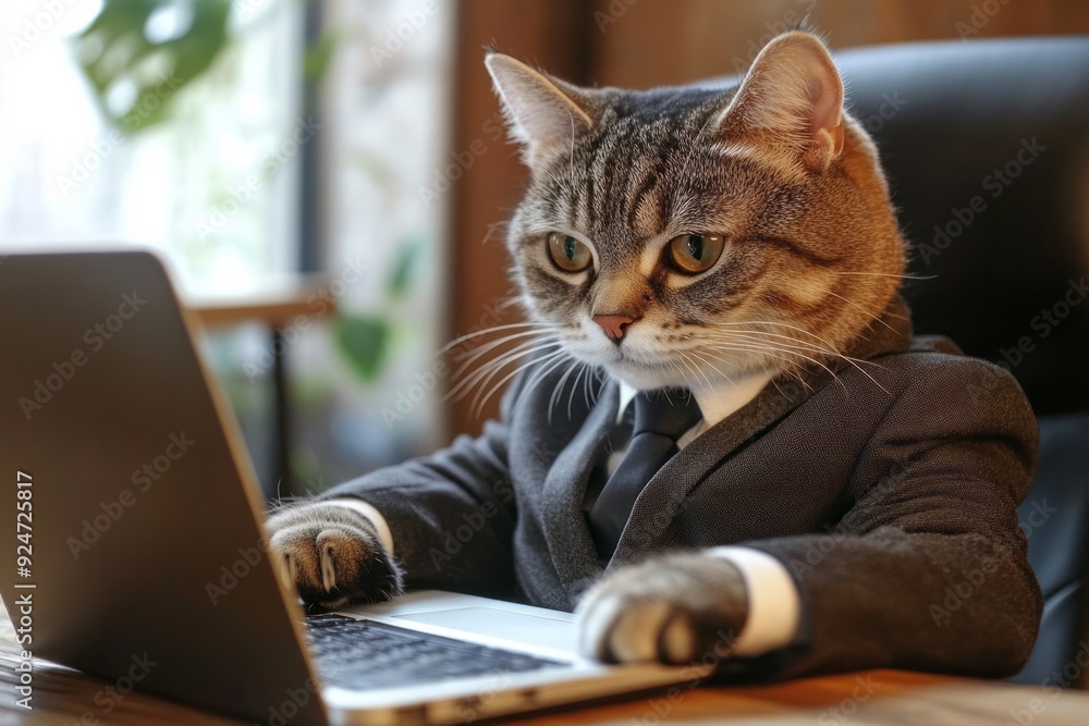 Cat in Suit Working on Laptop Cat in Suit Working on Laptop