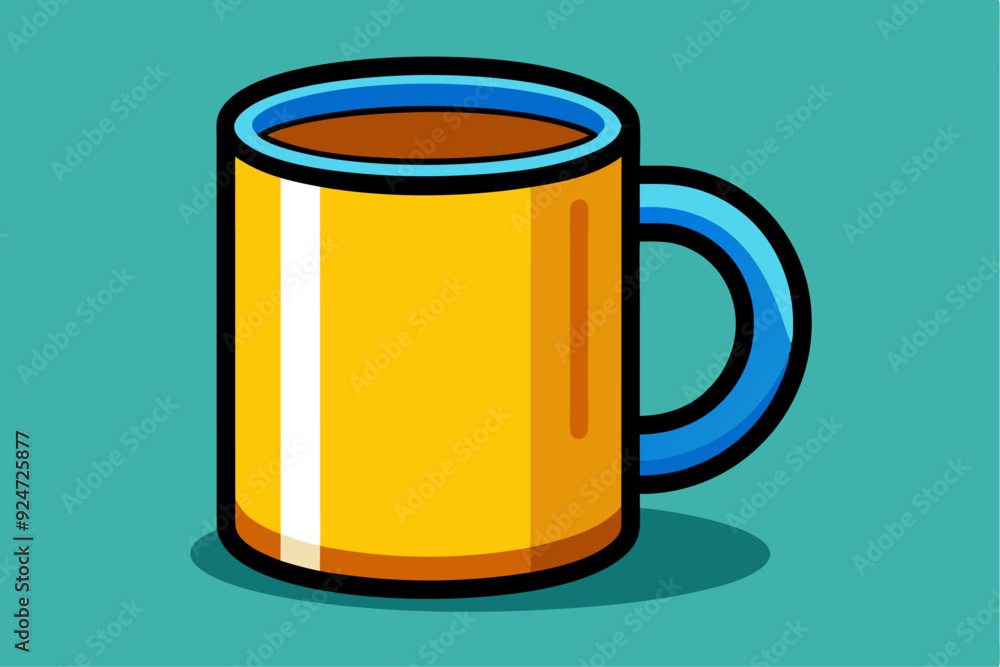 Yellow Mug with Blue Handle and Brown Liquid