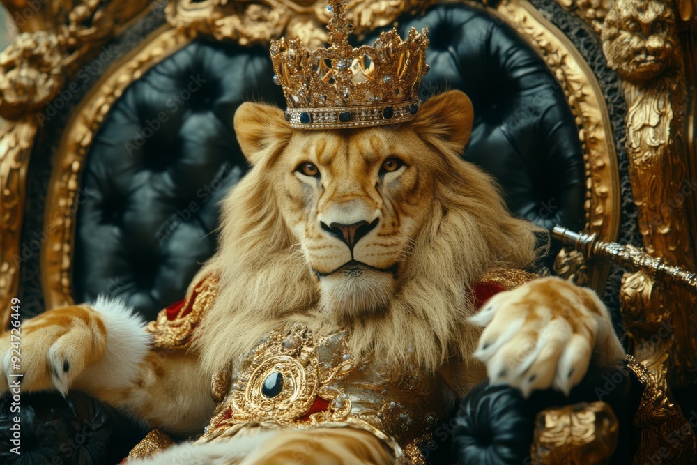 Regal Lion on Ornate Throne