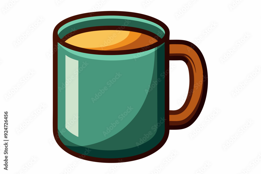 A Full Green Mug with Brown Handle and Orange Liquid A Full Green Mug with Brown Handle and Orange Liquid