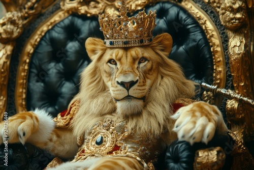 Obraz na płótnie Regal Lion on Ornate Throne w salonie