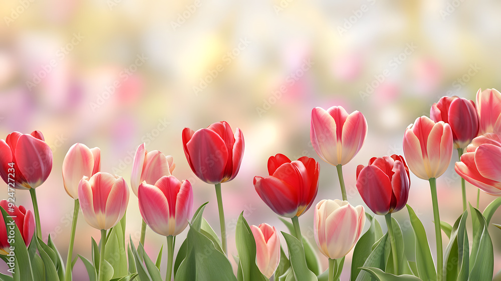 Pink and red tulips blooming in a garden during springtime Pink and red tulips blooming in a garden during springtime