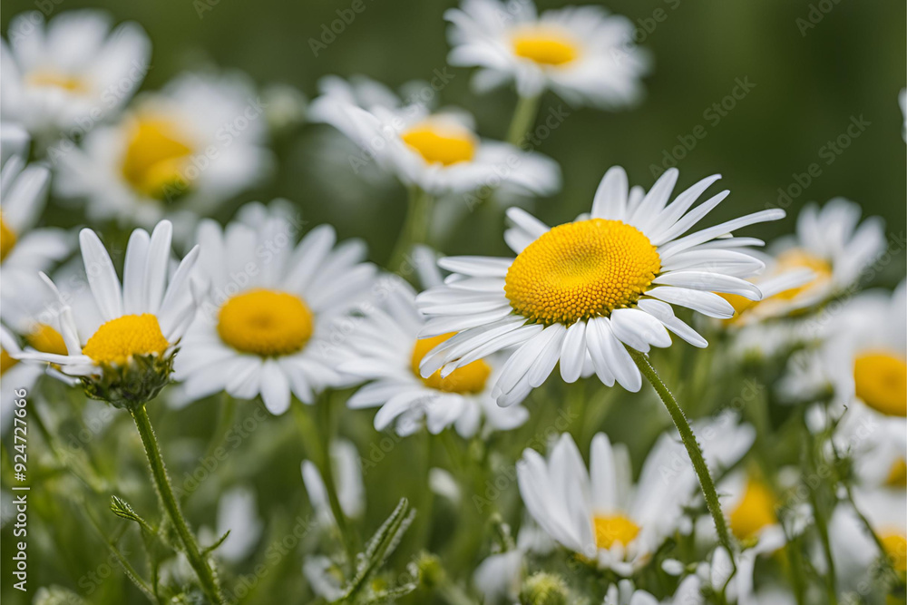Fototapeta premium Delicate Daisy Close-Up, Pure White Daisy Blossom, Sunny Yellow Daisy Center, Vibrant Daisy in Bloom, Daisy in Sunlight.