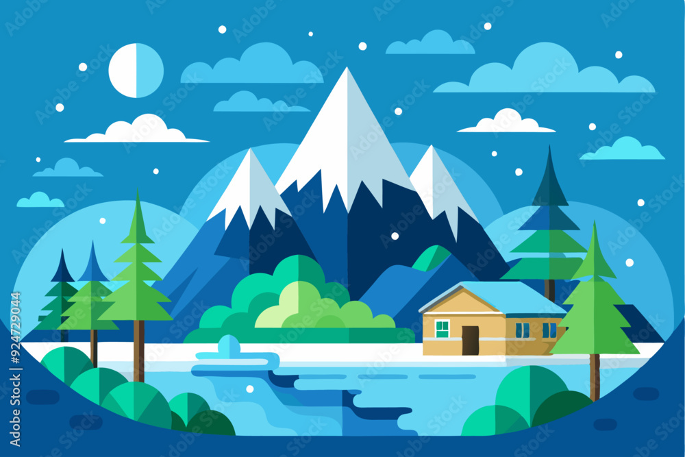 Fototapeta premium Mountainous Landscape with a Cabin and River