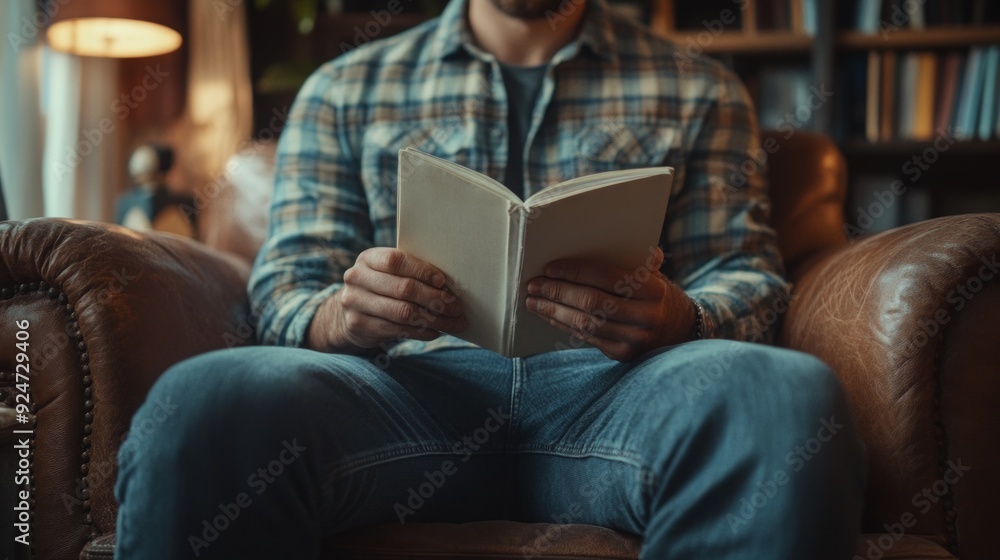 Man Relaxing in Armchair Reading a Book Man Relaxing in Armchair Reading a Book