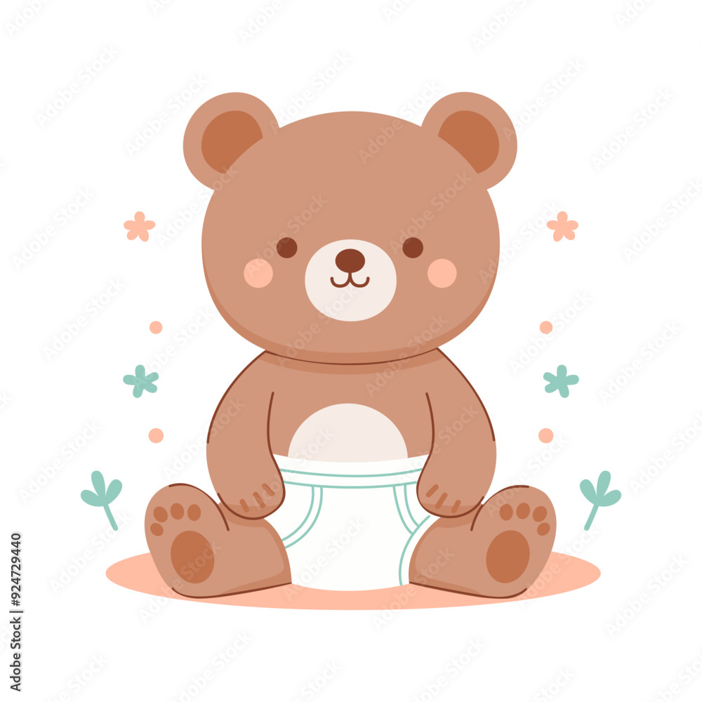 Fototapeta premium Adorable Baby Bear and Diaper Cartoon Character