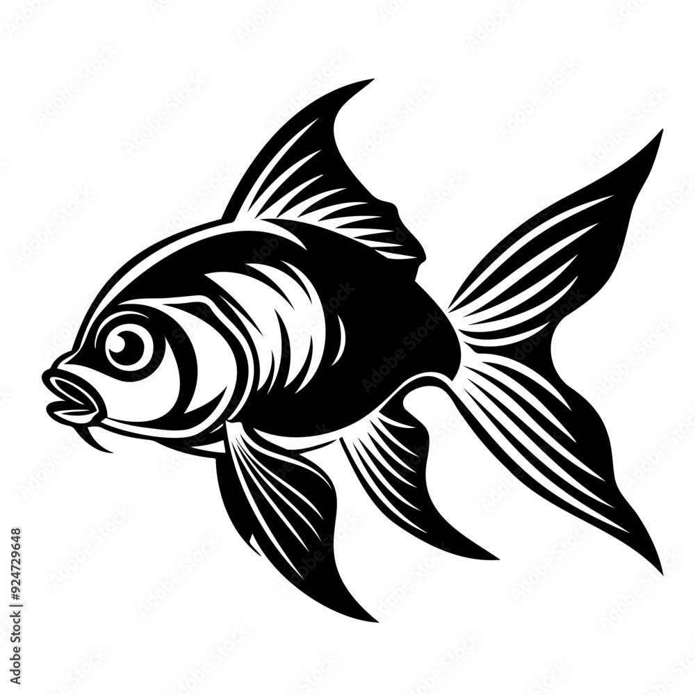 Ornate Black and White Goldfish Illustration Ornate Black and White Goldfish Illustration
