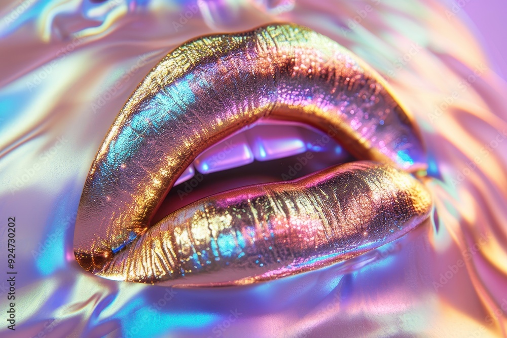 A colorful, glittery, and shiny lip with a blue center A colorful, glittery, and shiny lip with a blue center