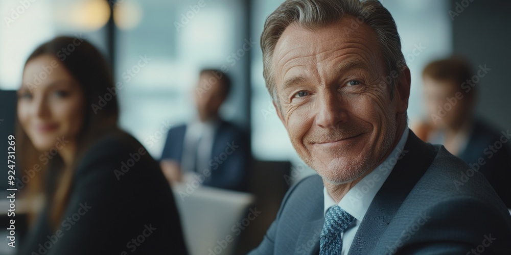 Corporate Businessman Smiling and Looking Forward Corporate Businessman Smiling and Looking Forward