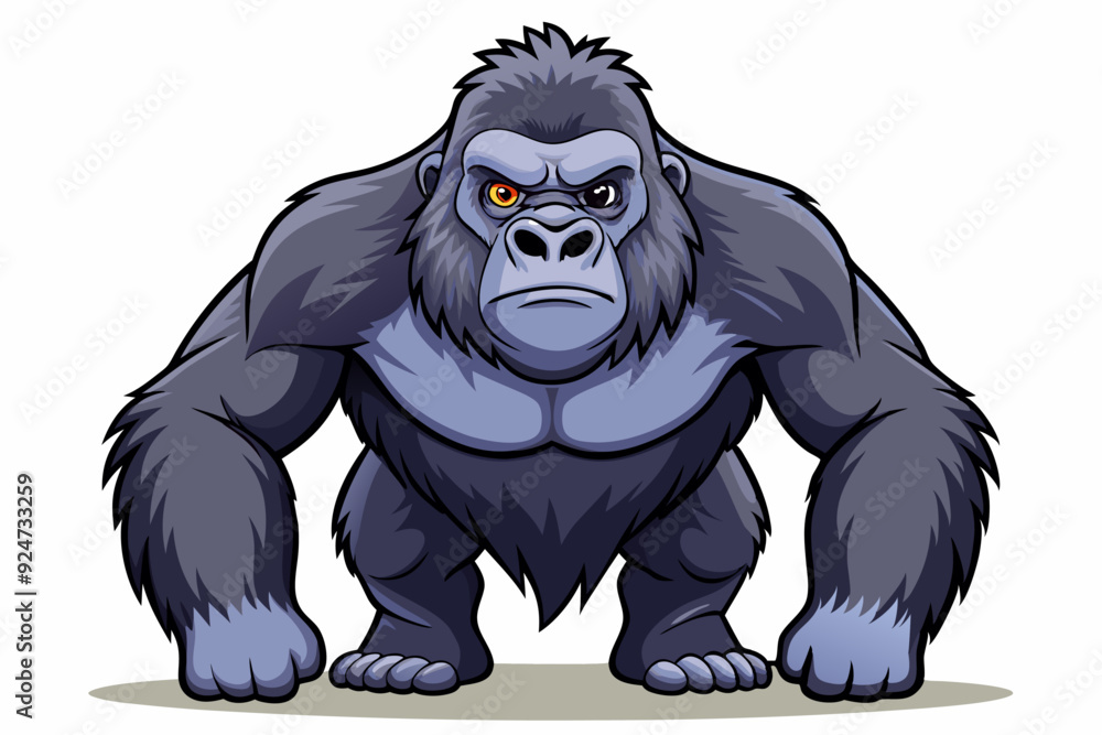 Cartoon illustration of a fierce-looking gorilla with one orange eye Cartoon illustration of a fierce-looking gorilla with one orange eye