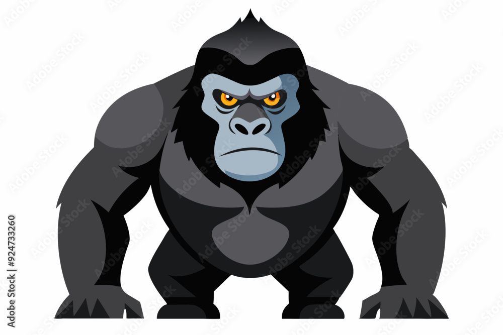 Naklejka premium Cartoon illustration of a menacing gorilla with orange eyes.