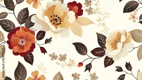 Retro-inspired chintz design with large, abstract floral motifs Seamless pattern photo