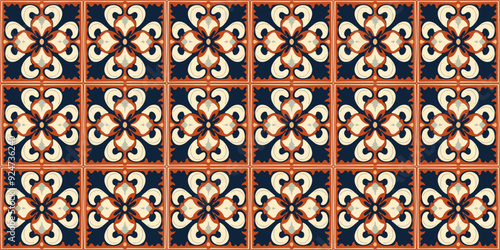 mexican Talavera square shape ceramic tile,  turkish İznik çinisi, geometric ornament texture design. Vector seamless pattern