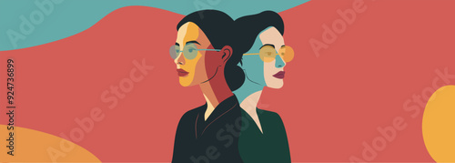 Vector abstract banner for Feminism Day, Women's Day, different women stand together. Concept of movement for gender equality and women's empowerment, for website, banner, poster, flyer
