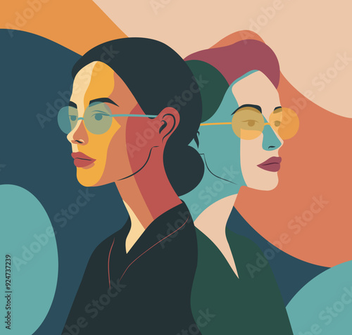Vector flat banner for Feminism Day, Women's Day, different women standing together. Concept of movement for gender equality and women's empowerment, for website, banner, poster, flyer