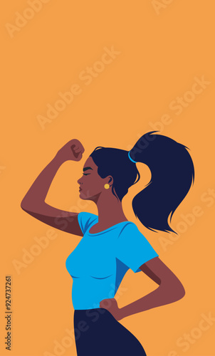 Vector banner Women's Day, girl with fist, feminism, freedom struggle, protest concept, protection of women's rights, symbol of women's power, movement for gender equality and women's rights
