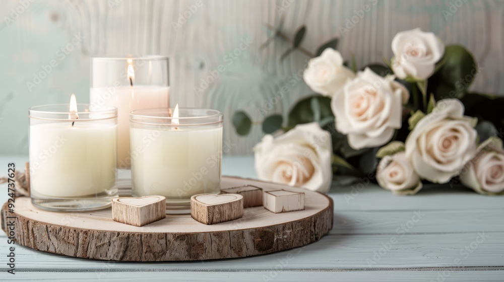 A serene arrangement of candles and roses, creating a peaceful ambiance for relaxation and meditation. A serene arrangement of candles and roses, creating a peaceful ambiance for relaxation and meditation.