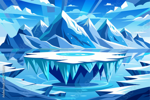 Frozen Ice Shelf with Mountain Range Background
