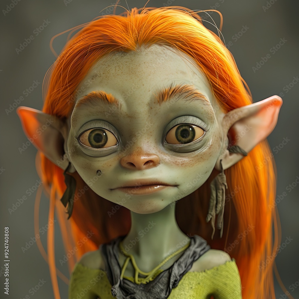 Creepy little girl with orange hair. Halloween theme. 3D illustration. Creepy little girl with orange hair. Halloween theme. 3D illustration.