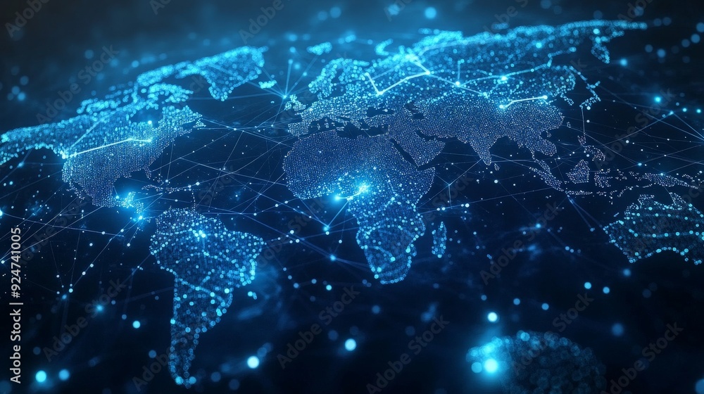 Digital Global Network Map in Cool Blue Tones Digital Global Network Map in Cool Blue Tones