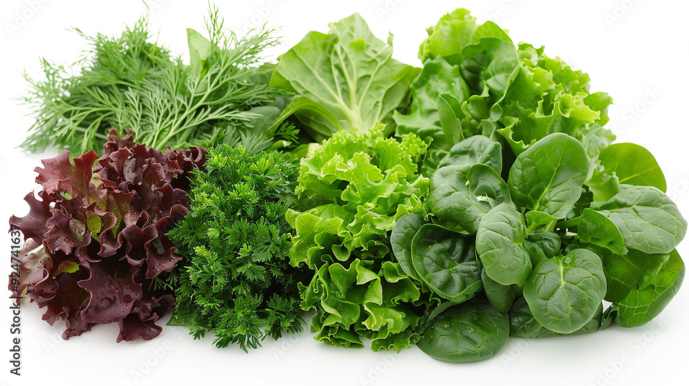 Greens, spinach, lettuce, dill, parsley and onion on white background. Greens, spinach, lettuce, dill, parsley and onion on white background.