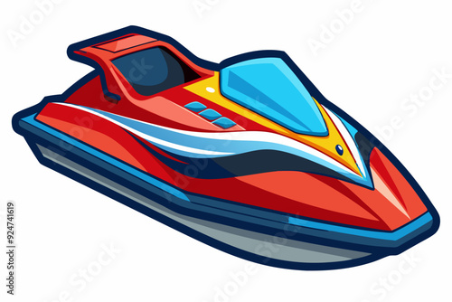 Red and Blue Jet Ski with Yellow and White Stripes