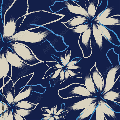A Simple soft white flower print with hand drawn wild plants. floral pattern textile tropical bicolor flower and leaves miniprint animal geometric textile clothes