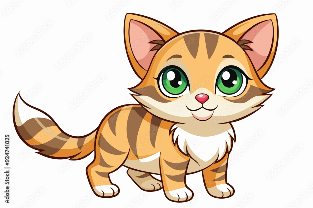 Cartoon illustration of a cute orange and brown tabby cat with green eyes Cartoon illustration of a cute orange and brown tabby cat with green eyes