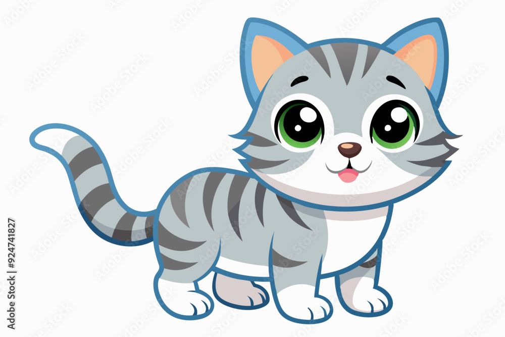 Cute Cartoon Gray Tabby Cat with Big Eyes Cute Cartoon Gray Tabby Cat with Big Eyes