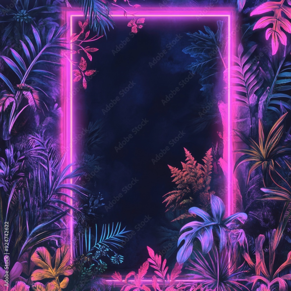 Neon Frame in a Tropical Jungle Neon Frame in a Tropical Jungle