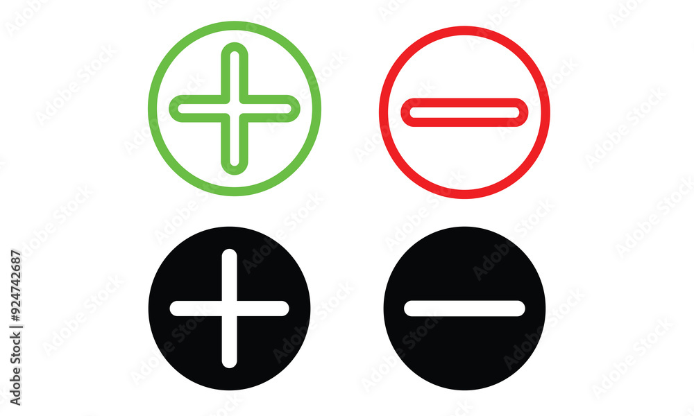 red ang green Round plus and minus icons set with different thicknesses. add and subtract icon set for apps and websites. Vector.
red ang green Round plus and minus icons set with different thicknesses. add and subtract icon set for apps and websites. Vector.