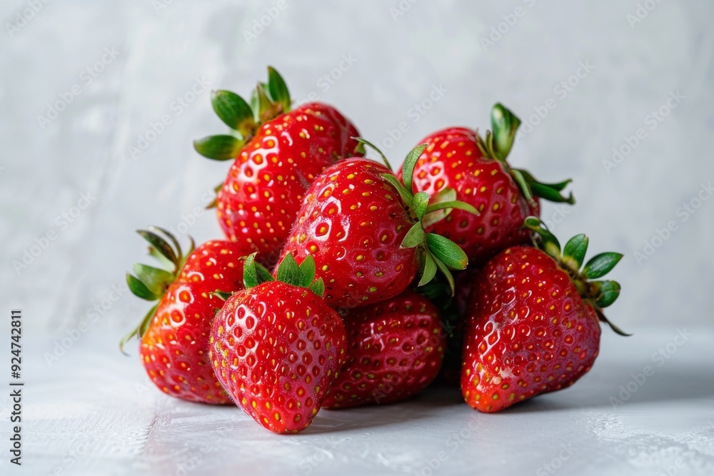 A vibrant pile of fresh strawberries showcasing their juicy red color and green leaves. A vibrant pile of fresh strawberries showcasing their juicy red color and green leaves.