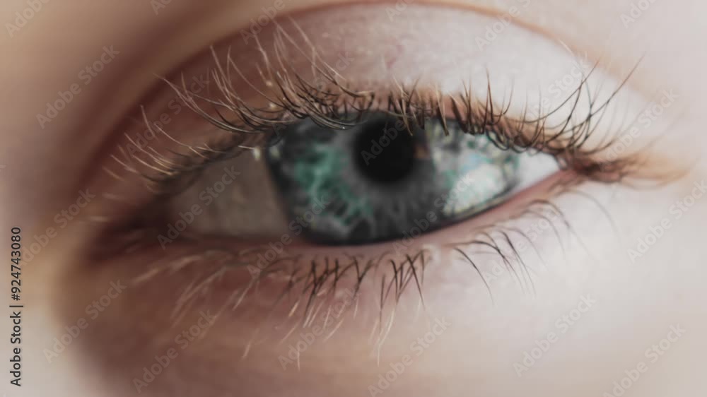 Beautiful blue eye of a girl looking at camera, macro view Beautiful blue eye of a girl looking at camera, macro view