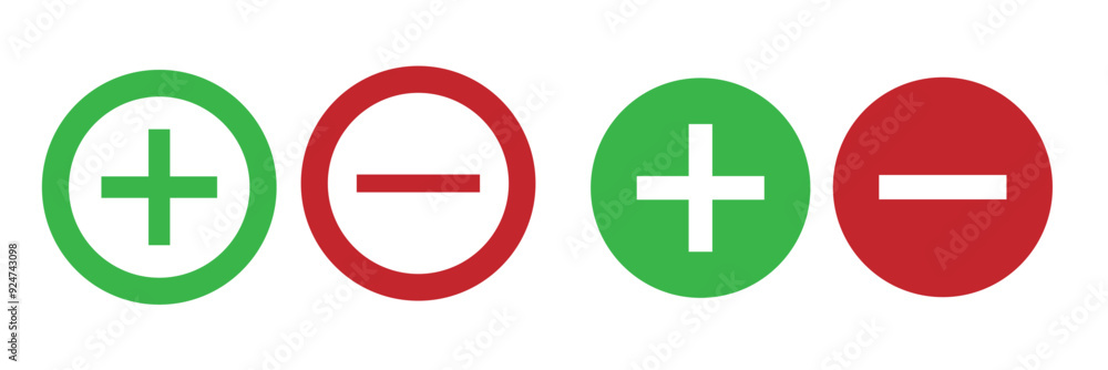 Round plus and minus icons set with different thicknesses. Vector.
Round plus and minus icons set with different thicknesses. Vector.