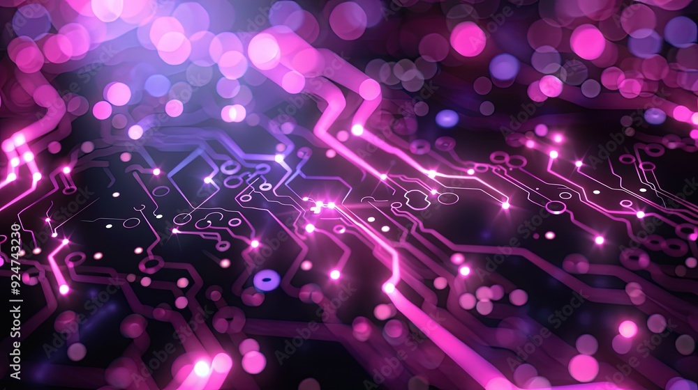 Circuit board microchips with pink and purple backlight. Nanotechnology sustainable background. Circuit board microchips with pink and purple backlight. Nanotechnology sustainable background.