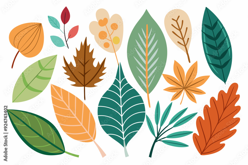 Fototapeta premium Collection of Colorful Autumn Leaves with Varying Shapes and Textures