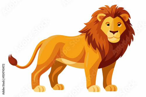 Cartoon Illustration of a Standing Lion with a Full Mane