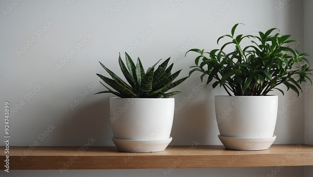 Fototapeta premium Rosemary plant in a white flowerpot with fresh green leaves, isolated against a neutral background